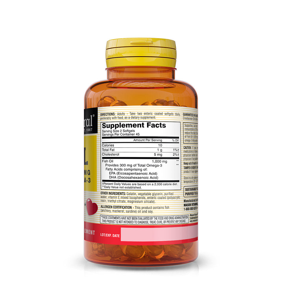 Fish Oil 1,000 mg (Per Serving) Omega-3 300 mg No Burp